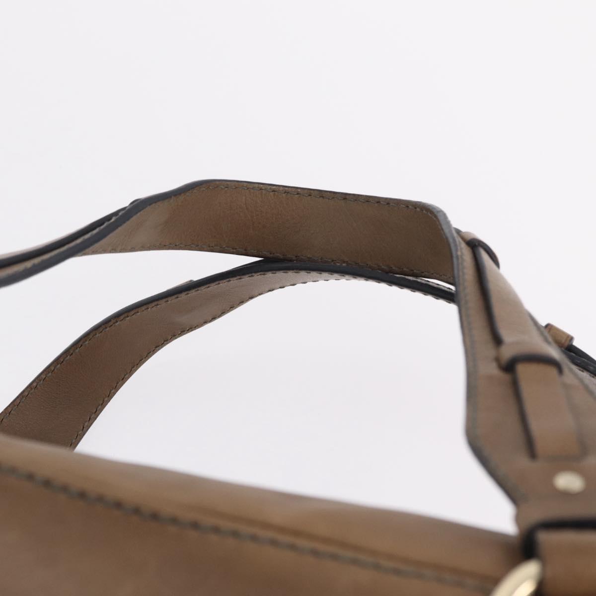 CELINE Hand Bag Leather Beige Gold Tone Auth BA16782