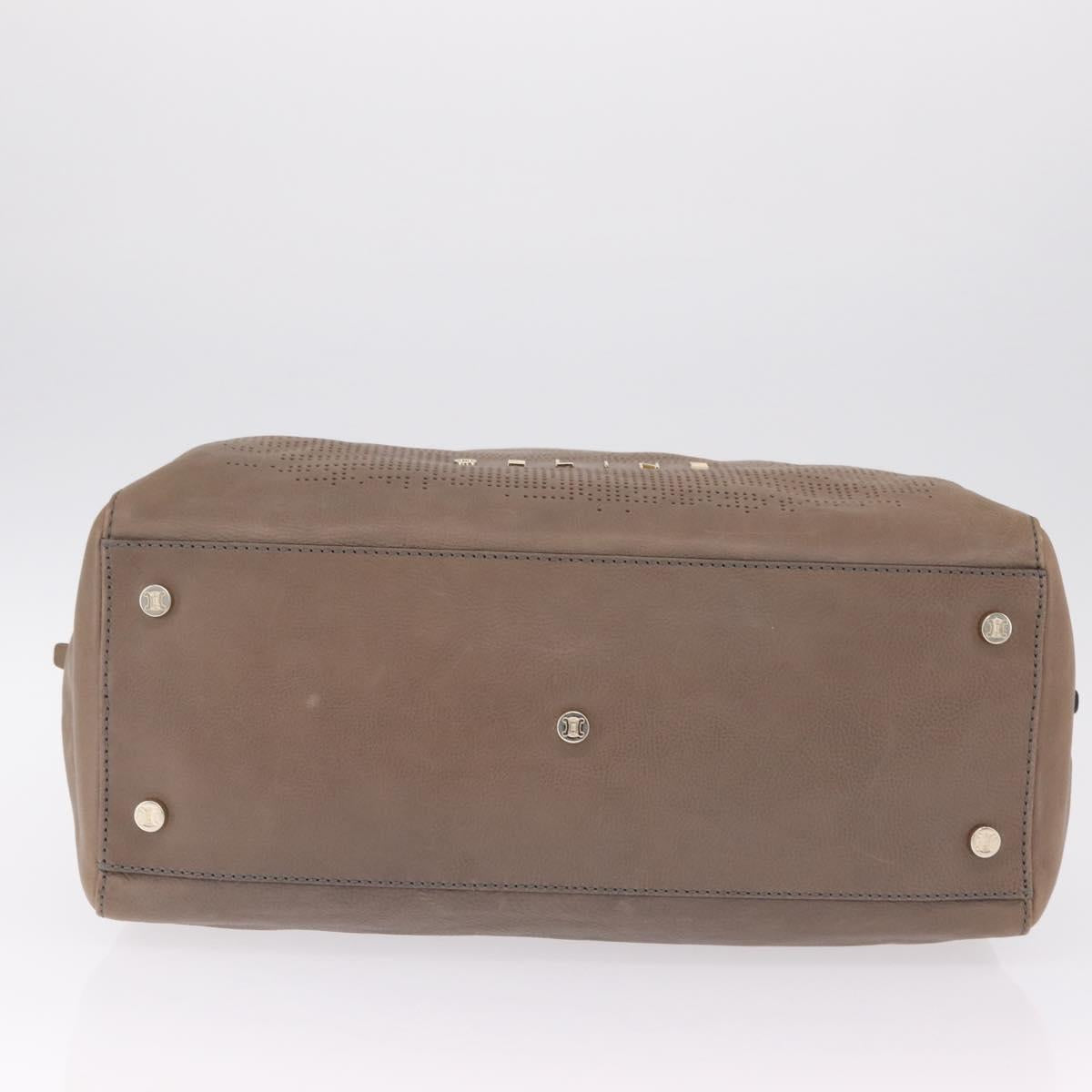 CELINE Hand Bag Leather Beige Gold Tone Auth BA16782