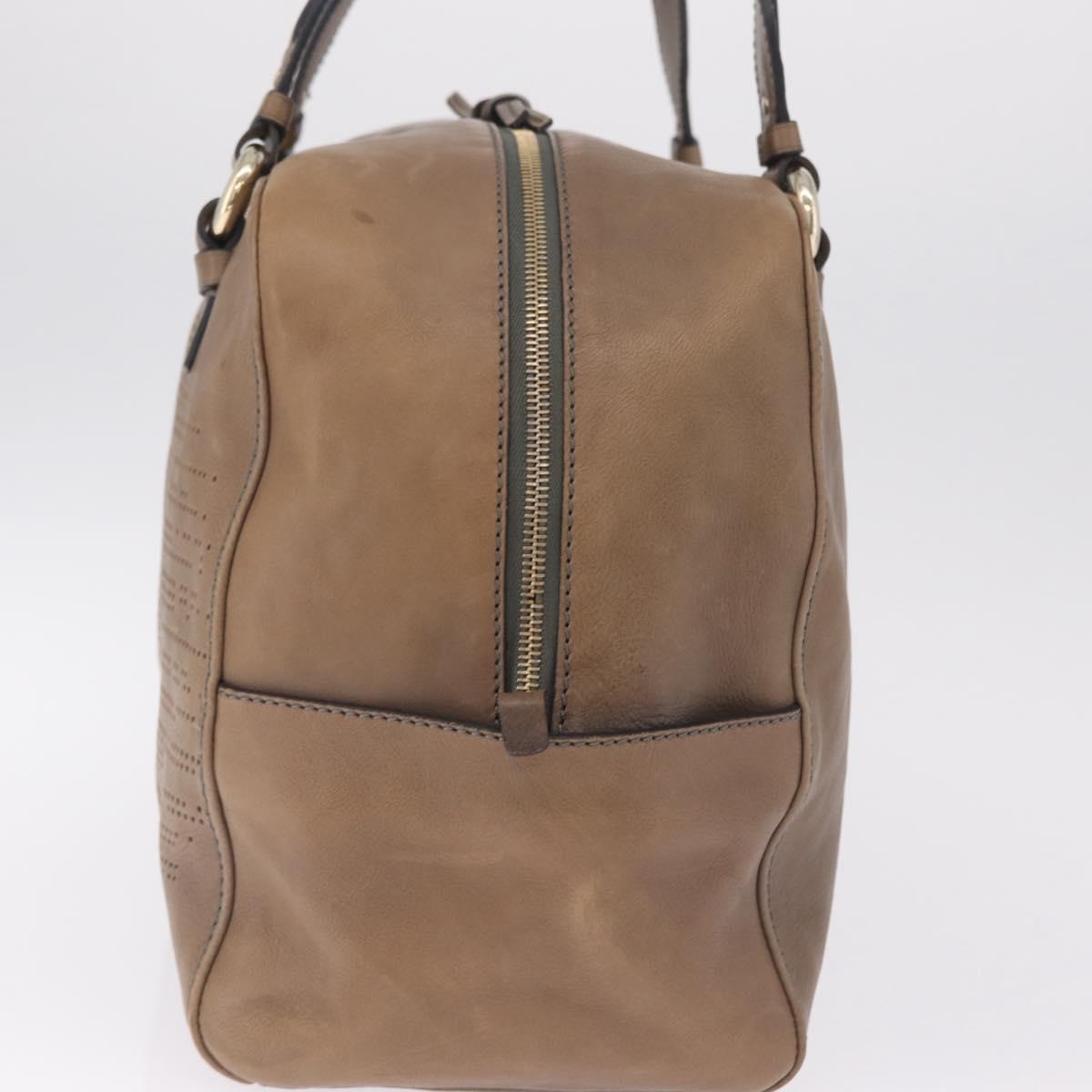 CELINE Hand Bag Leather Beige Gold Tone Auth BA16782