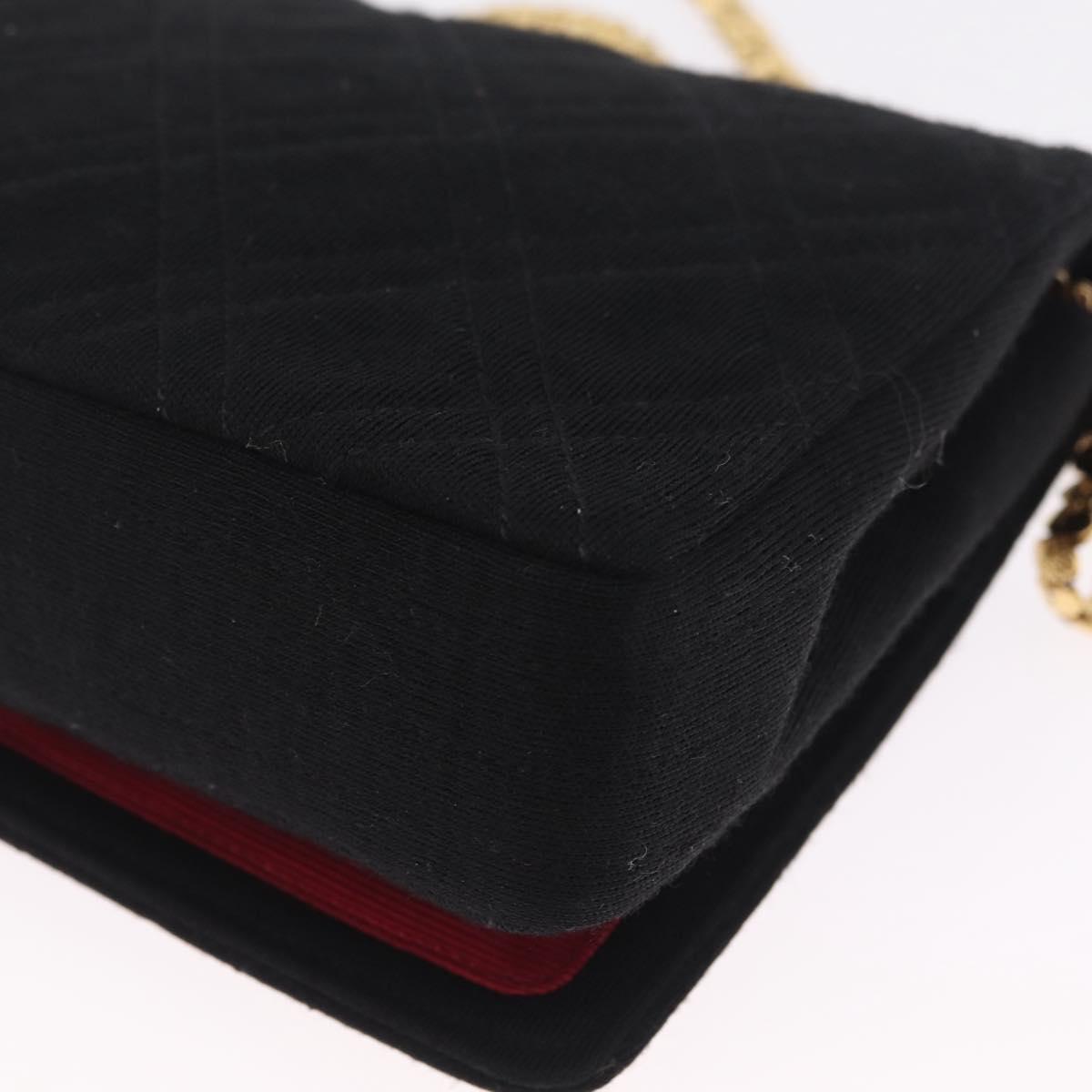CHANEL Matelasse Shoulder Bag Cotton Black Gold Tone CC Auth BA16783A