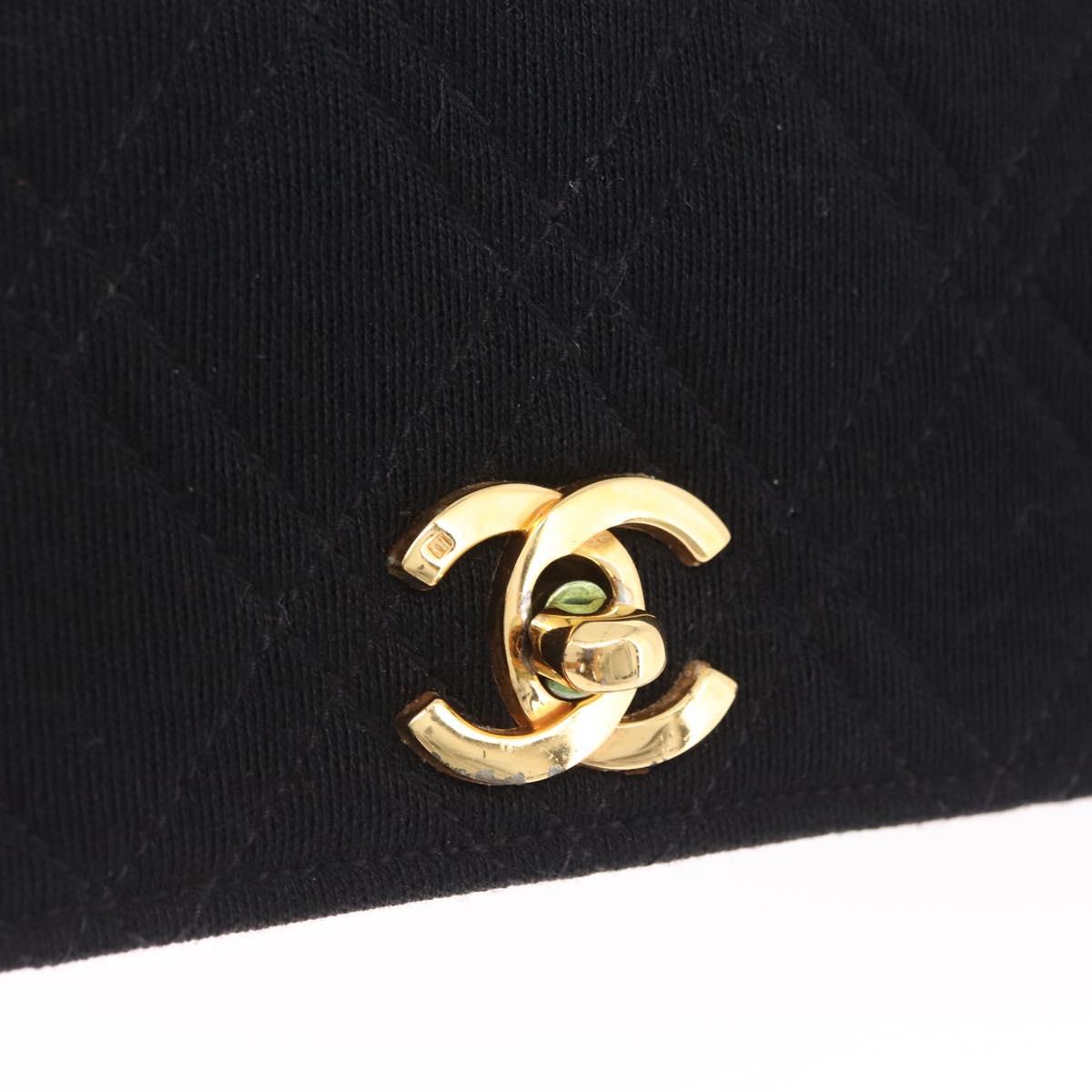 CHANEL Matelasse Shoulder Bag Cotton Black Gold Tone CC Auth BA16783A