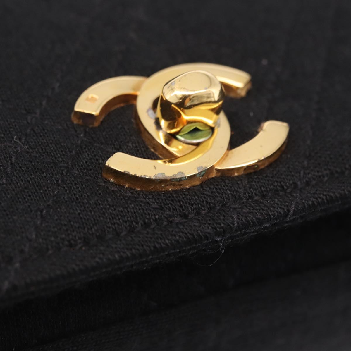 CHANEL Matelasse Shoulder Bag Cotton Black Gold Tone CC Auth BA16783A