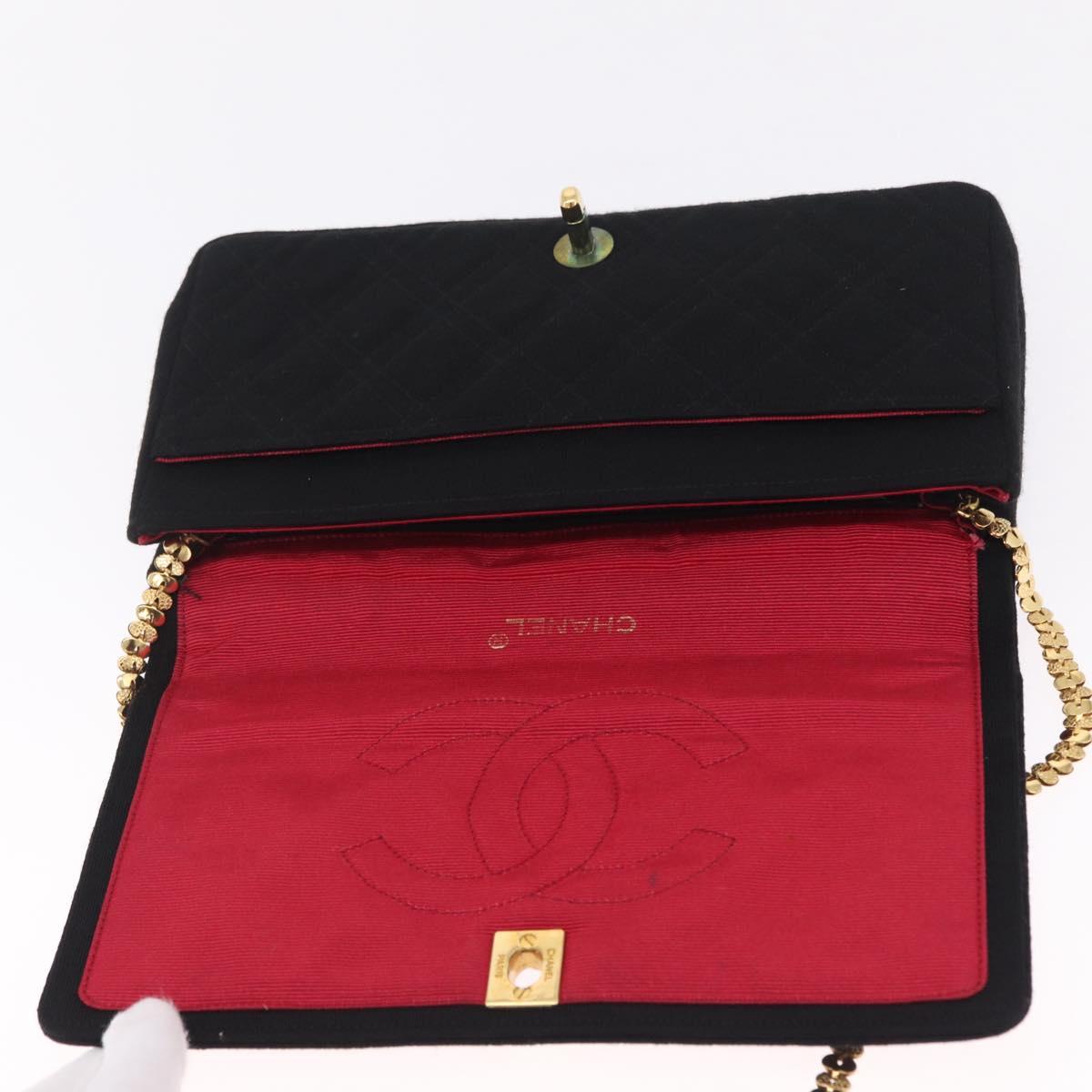 CHANEL Matelasse Shoulder Bag Cotton Black Gold Tone CC Auth BA16783A