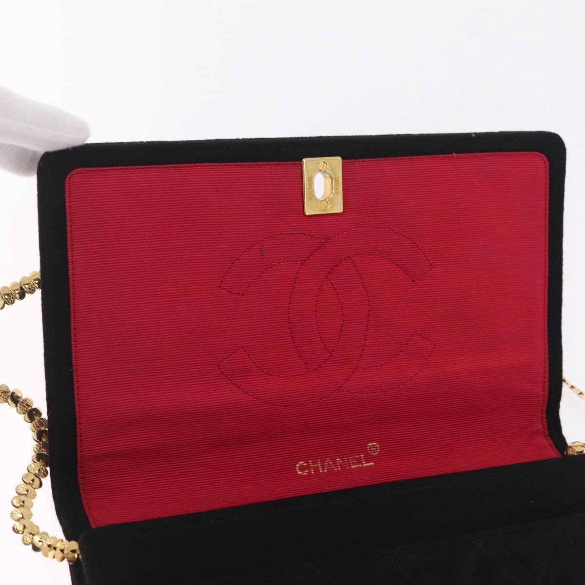 CHANEL Matelasse Shoulder Bag Cotton Black Gold Tone CC Auth BA16783A