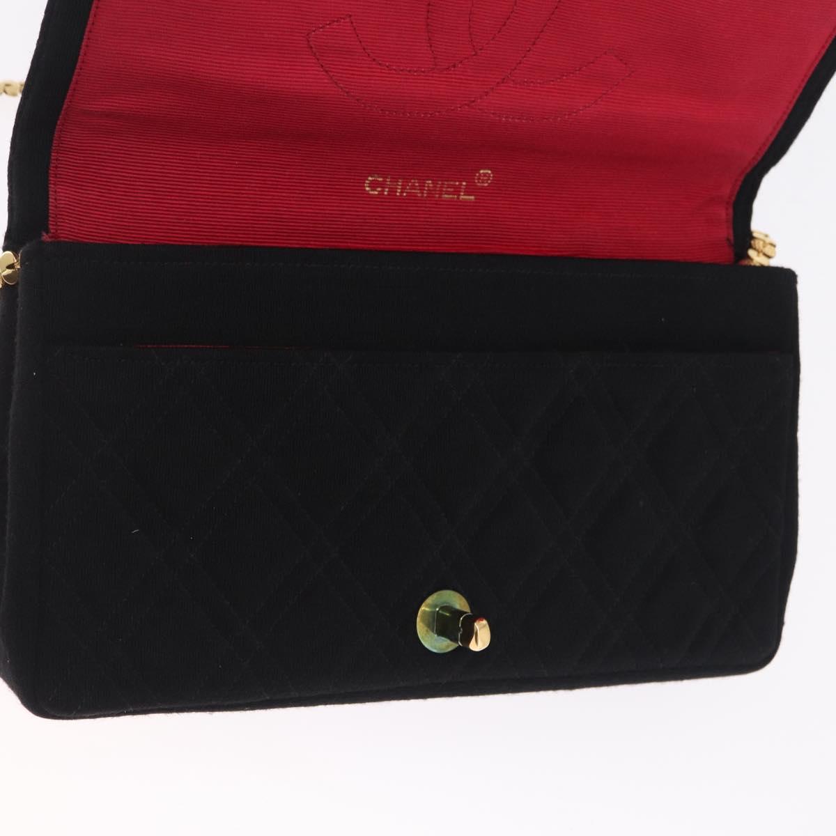 CHANEL Matelasse Shoulder Bag Cotton Black Gold Tone CC Auth BA16783A