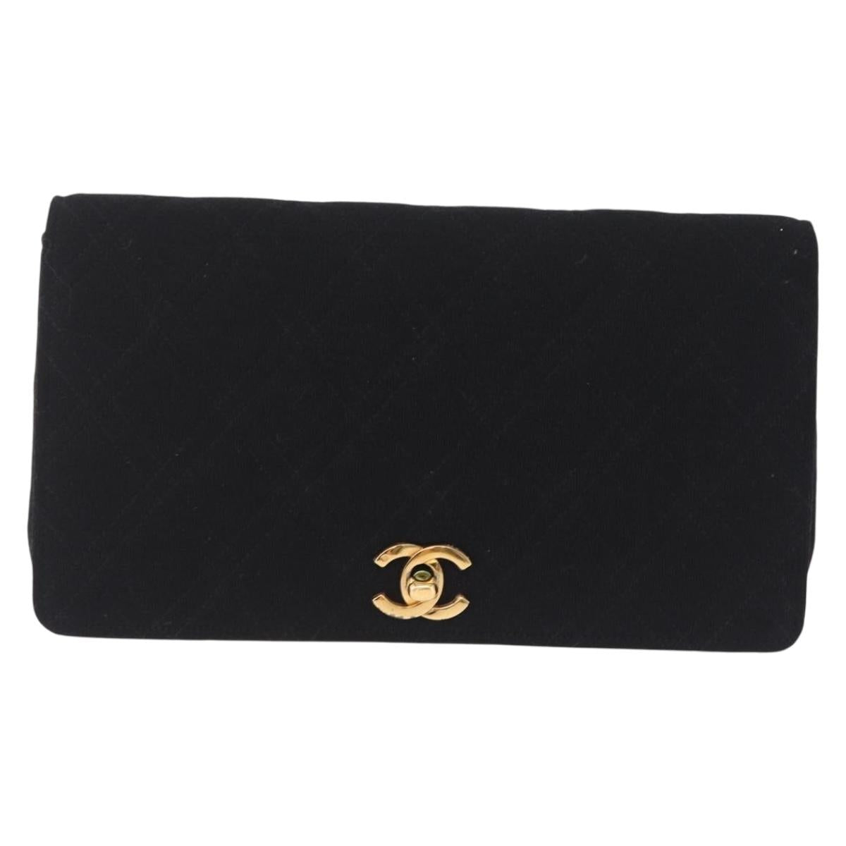CHANEL Matelasse Shoulder Bag Cotton Black Gold Tone CC Auth BA16783A