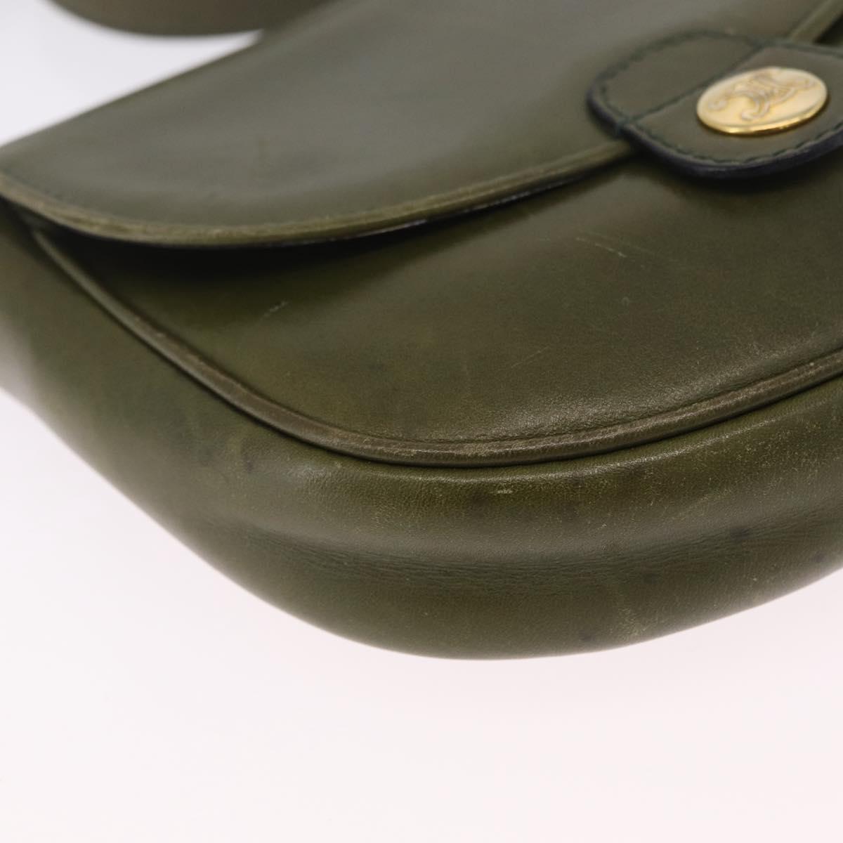 CELINE Shoulder Bag Leather Khaki Gold Tone Auth BA16784