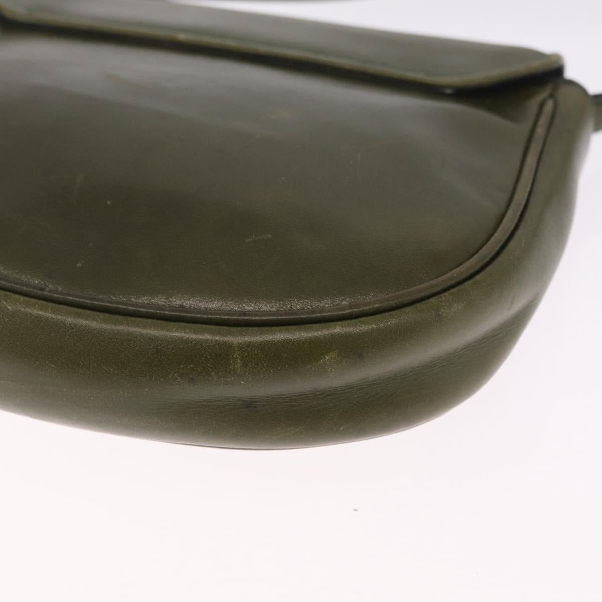CELINE Shoulder Bag Leather Khaki Gold Tone Auth BA16784