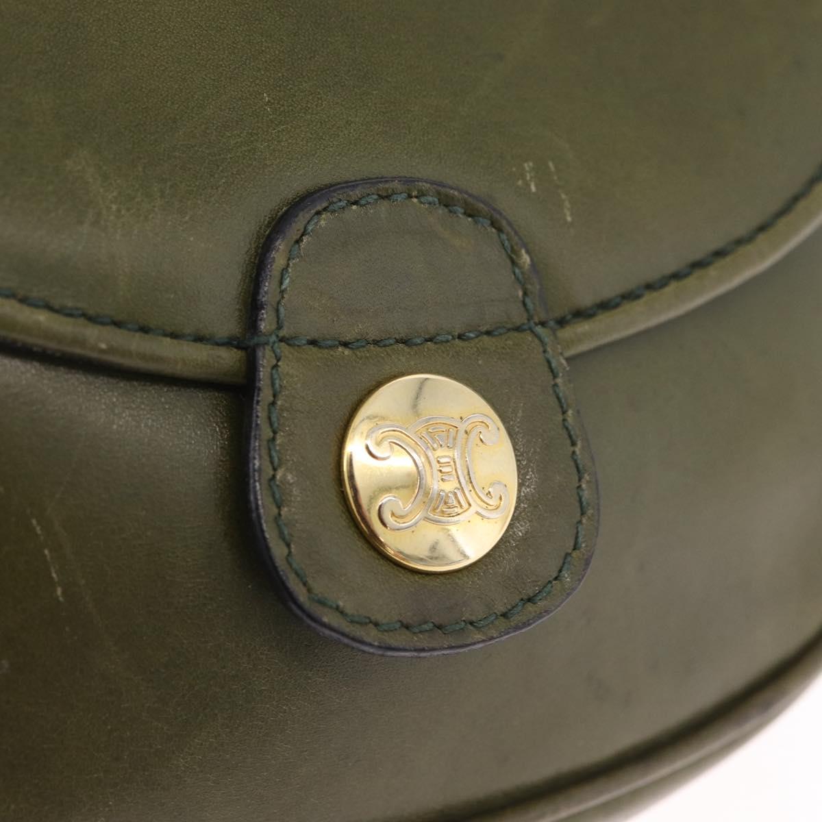CELINE Shoulder Bag Leather Khaki Gold Tone Auth BA16784