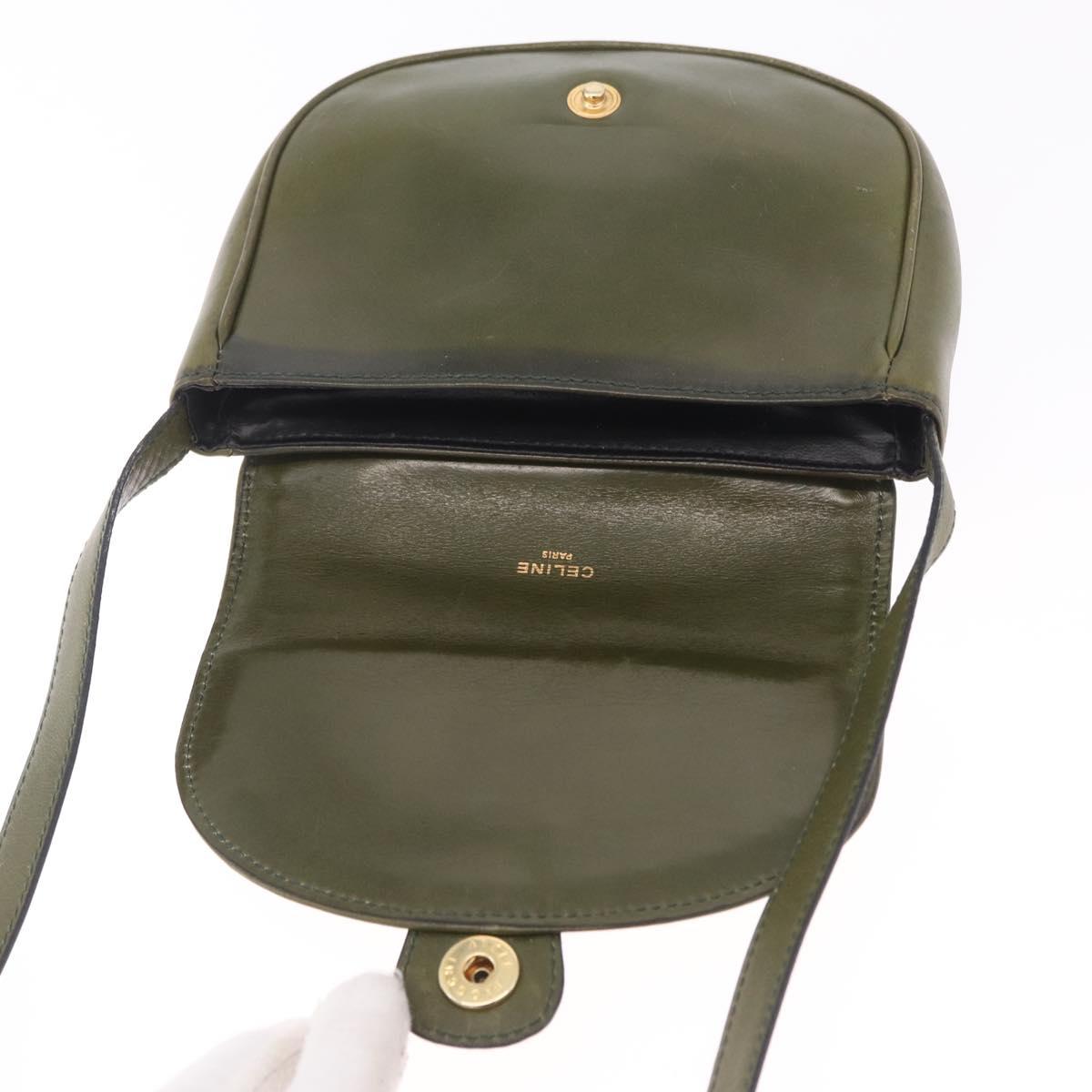 CELINE Shoulder Bag Leather Khaki Gold Tone Auth BA16784