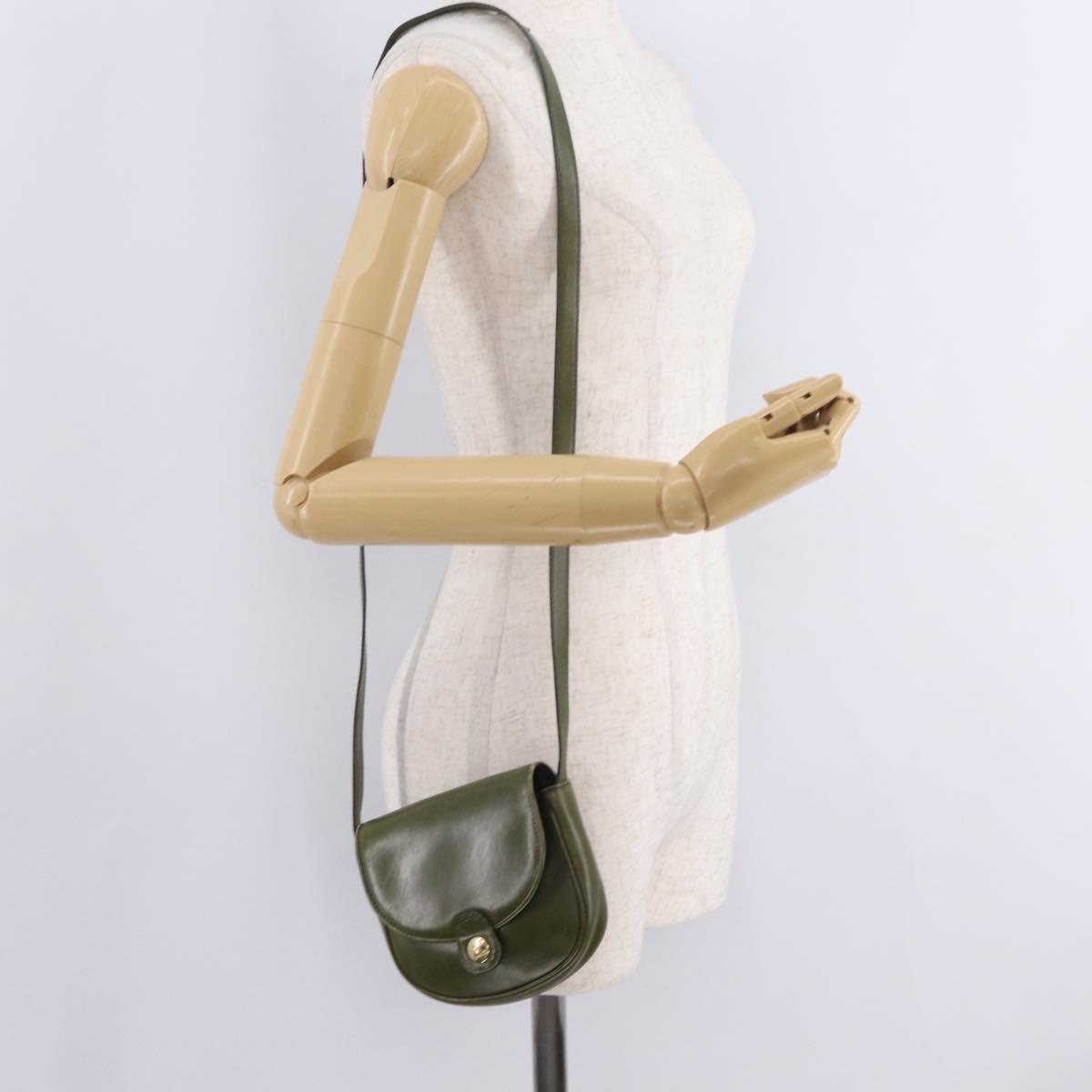 CELINE Shoulder Bag Leather Khaki Gold Tone Auth BA16784
