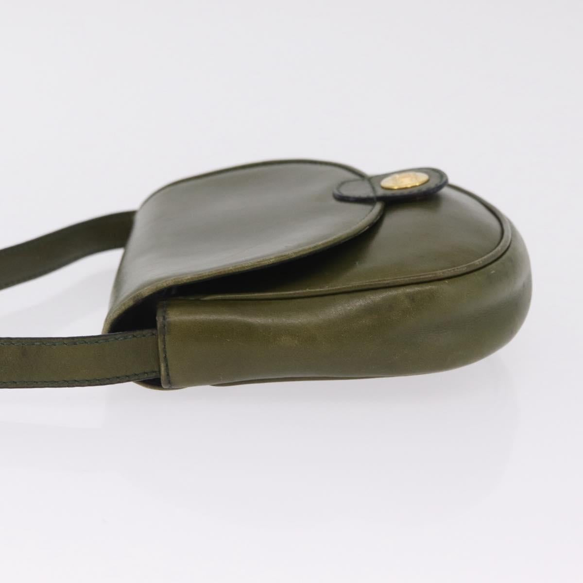 CELINE Shoulder Bag Leather Khaki Gold Tone Auth BA16784