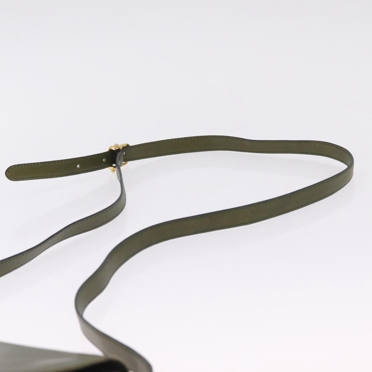 CELINE Shoulder Bag Leather Khaki Gold Tone Auth BA16784