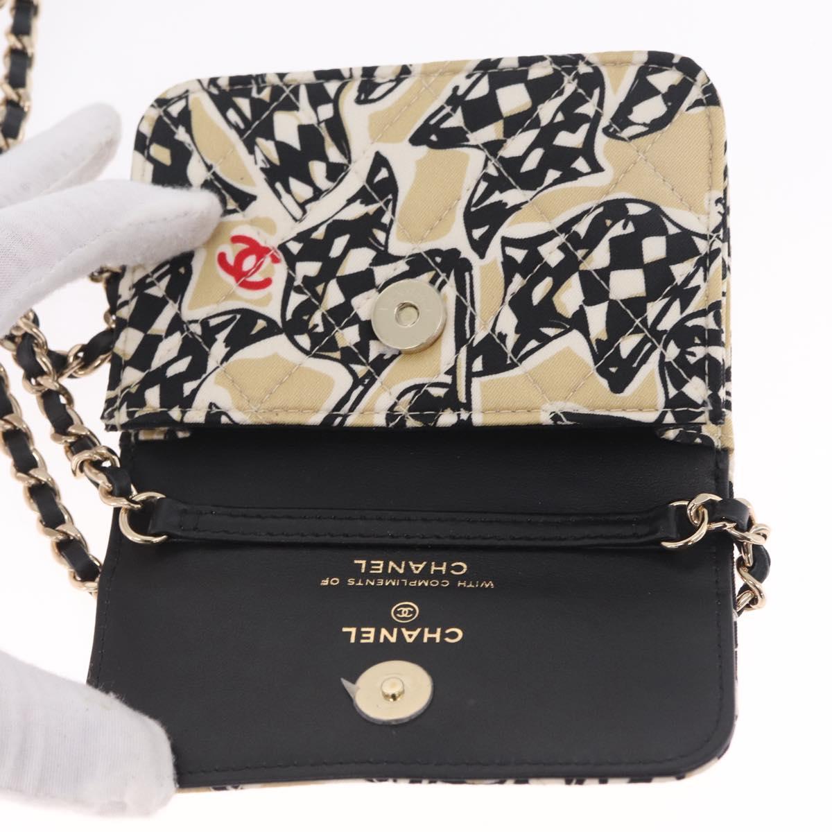CHANEL Mini Matelasse Chain Shoulder Bag Canvas Beige Gold Tone CC Auth BA16785M