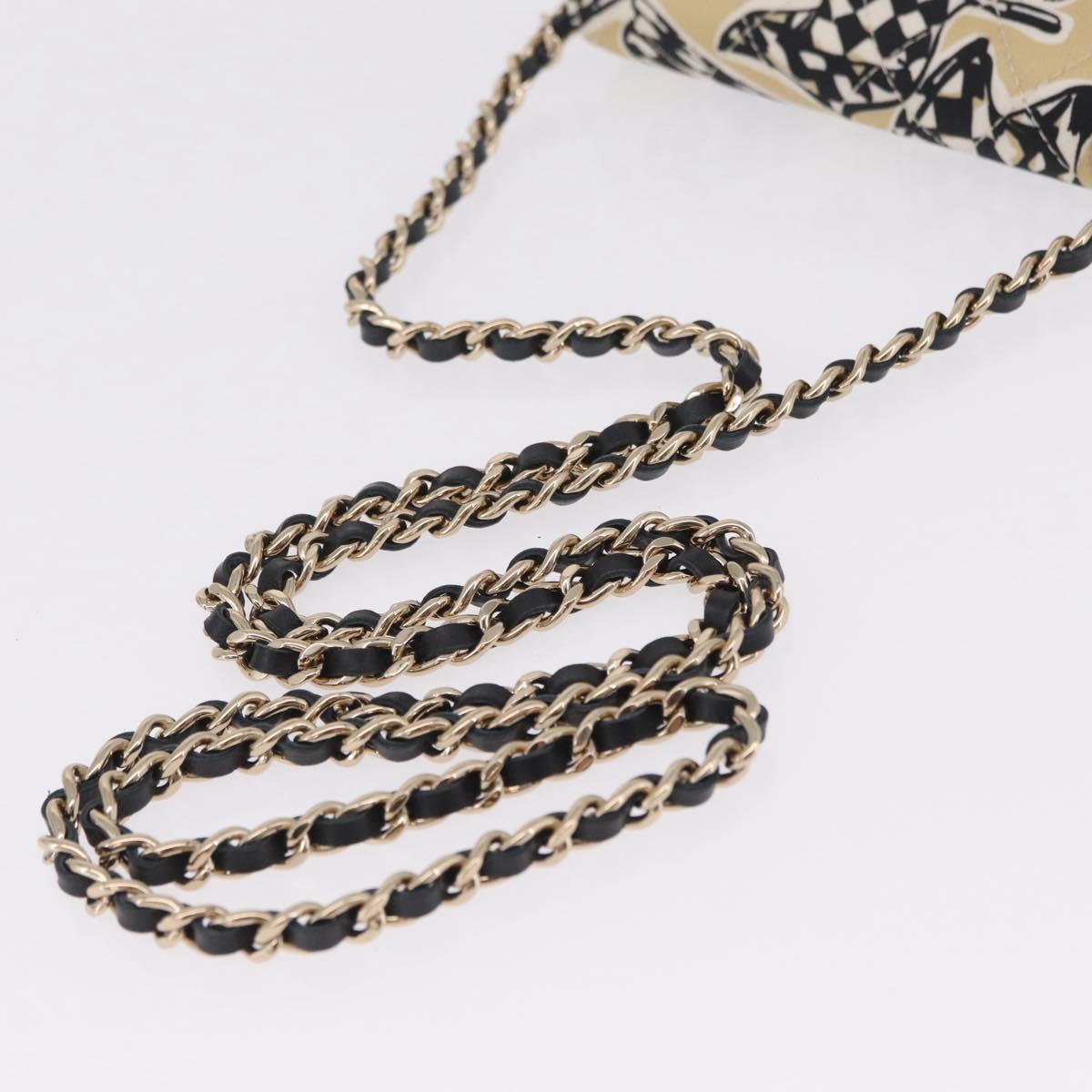 CHANEL Mini Matelasse Chain Shoulder Bag Canvas Beige Gold Tone CC Auth BA16785M