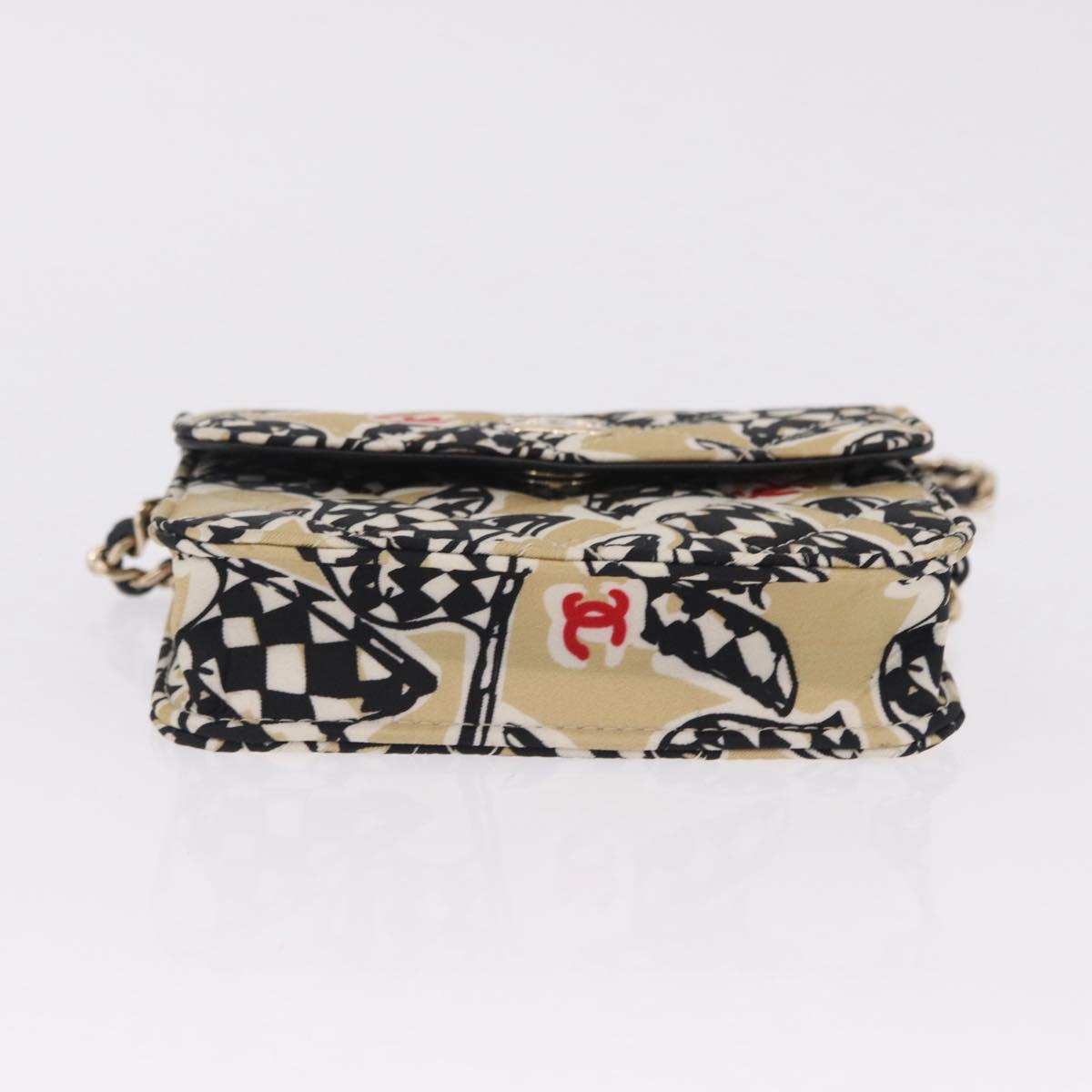 CHANEL Mini Matelasse Chain Shoulder Bag Canvas Beige Gold Tone CC Auth BA16785M