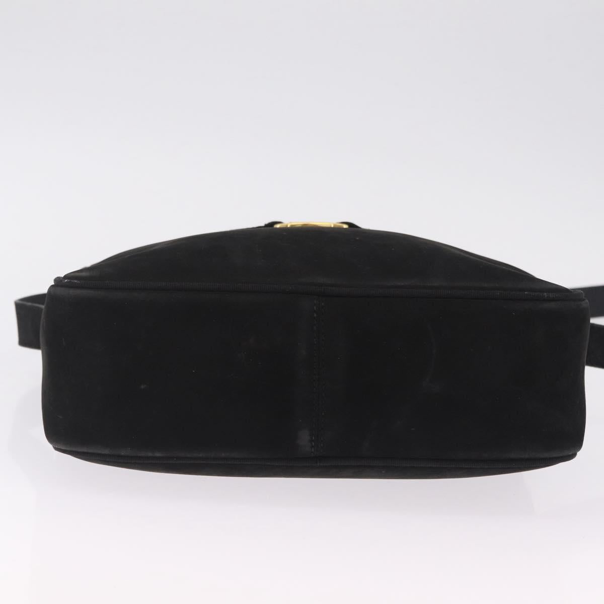Salvatore Ferragamo Vala Shoulder Bag Suede Black Gold Tone Auth BA16787