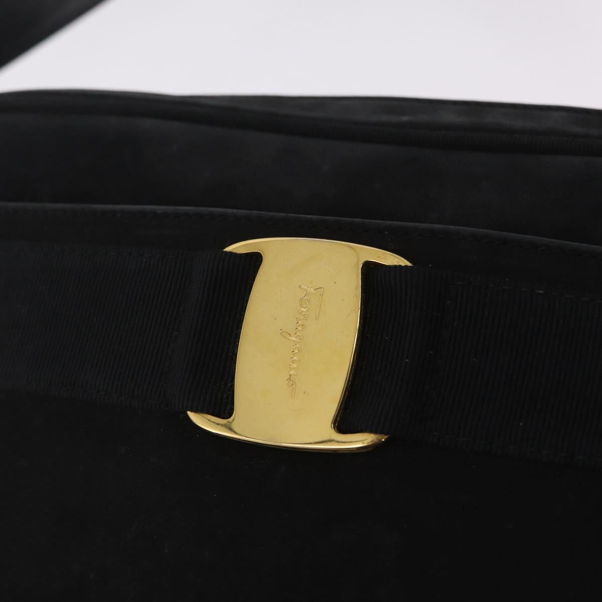 Salvatore Ferragamo Vala Shoulder Bag Suede Black Gold Tone Auth BA16787