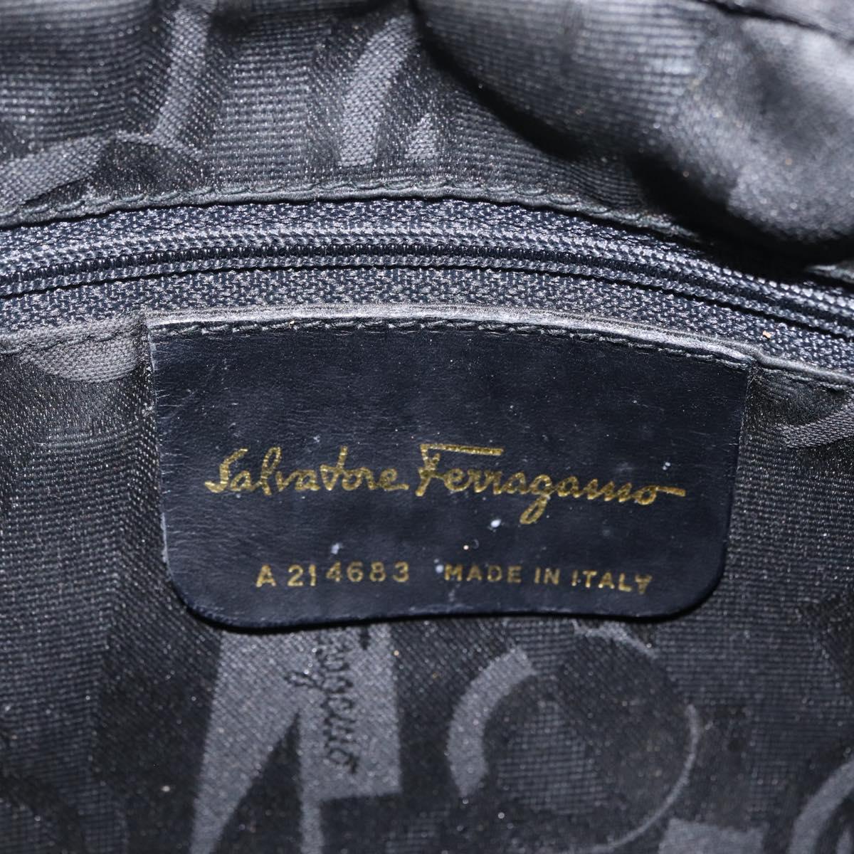 Salvatore Ferragamo Vala Shoulder Bag Suede Black Gold Tone Auth BA16787