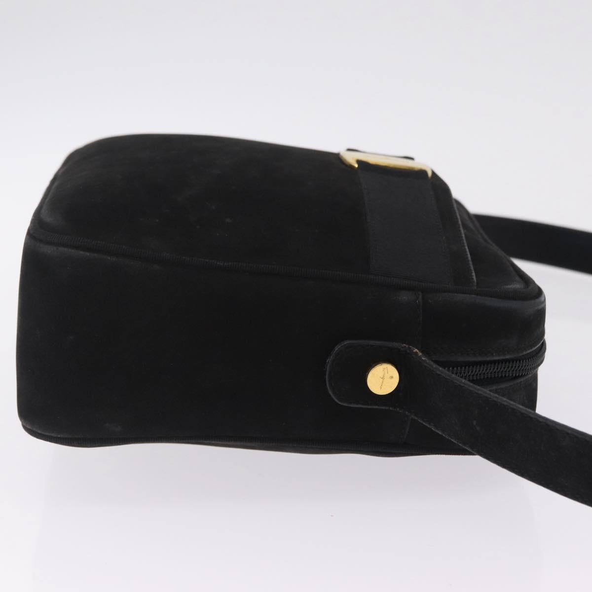 Salvatore Ferragamo Vala Shoulder Bag Suede Black Gold Tone Auth BA16787