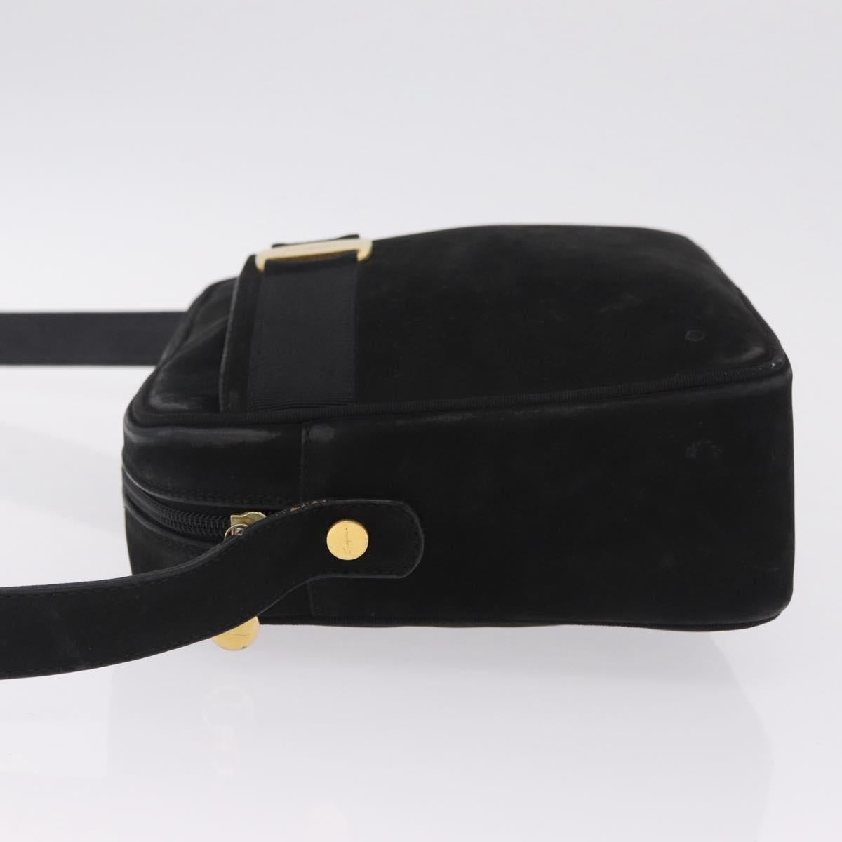 Salvatore Ferragamo Vala Shoulder Bag Suede Black Gold Tone Auth BA16787