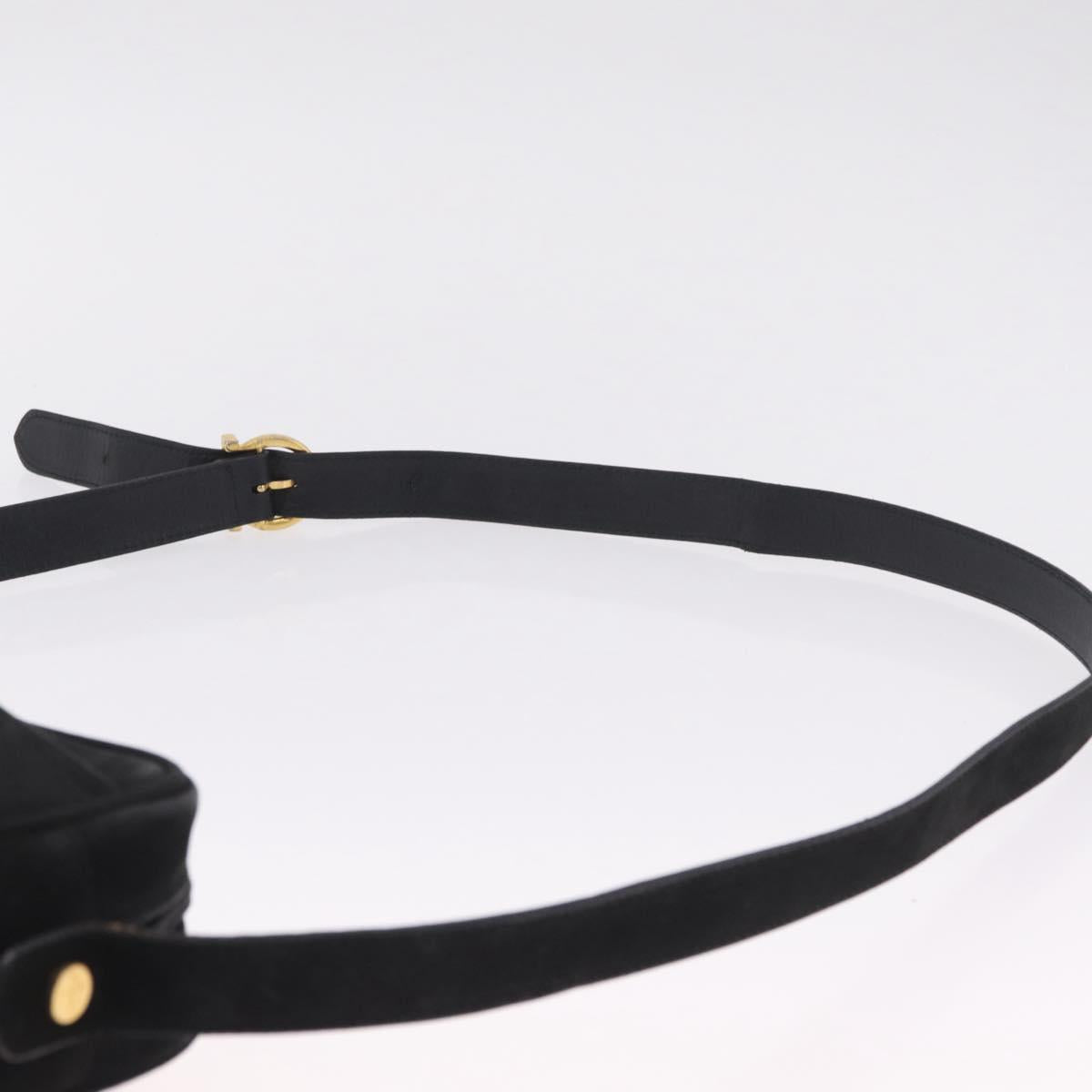 Salvatore Ferragamo Vala Shoulder Bag Suede Black Gold Tone Auth BA16787
