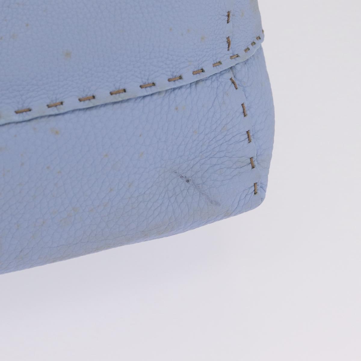 FENDI Celeria Tote Bag Leather Light Blue Silver 8BH088 Auth BA16789