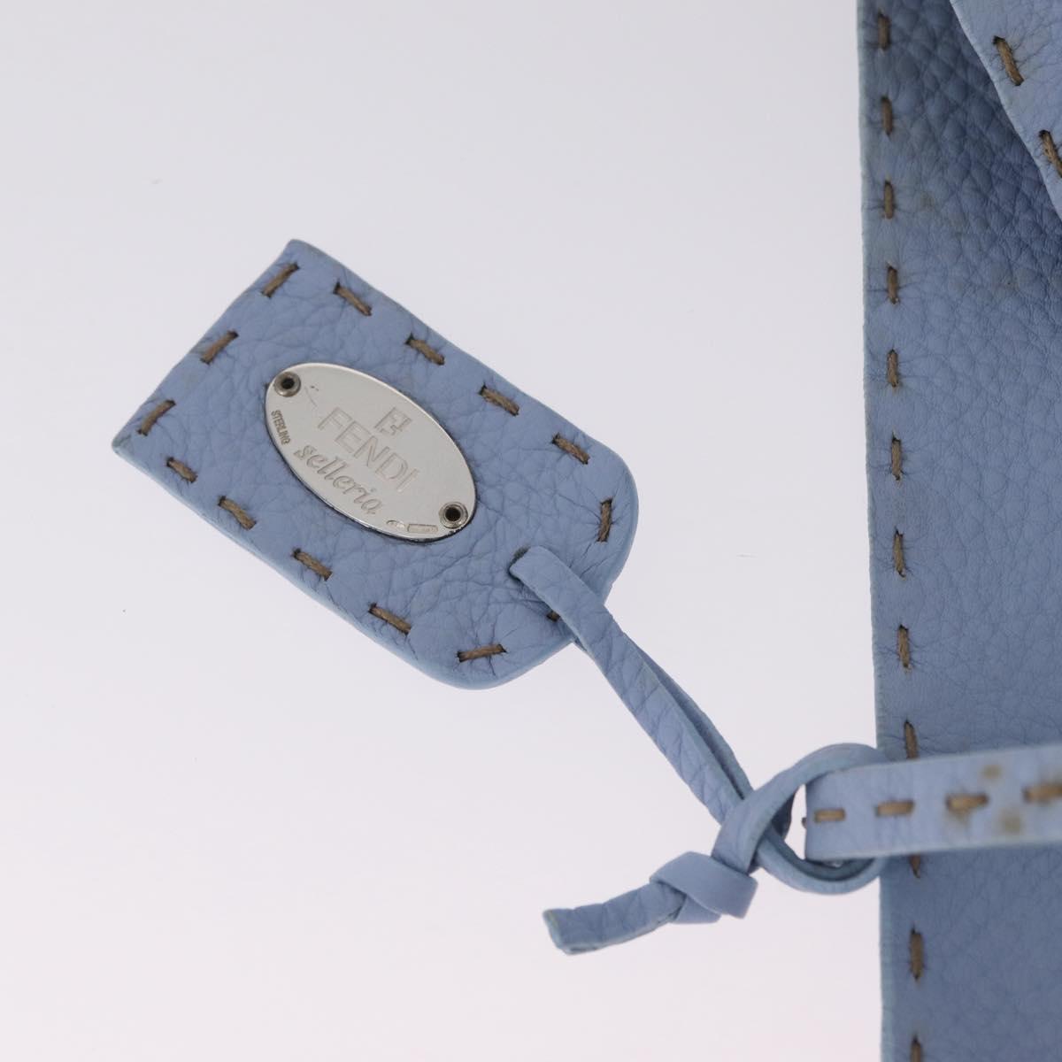 FENDI Celeria Tote Bag Leather Light Blue Silver 8BH088 Auth BA16789