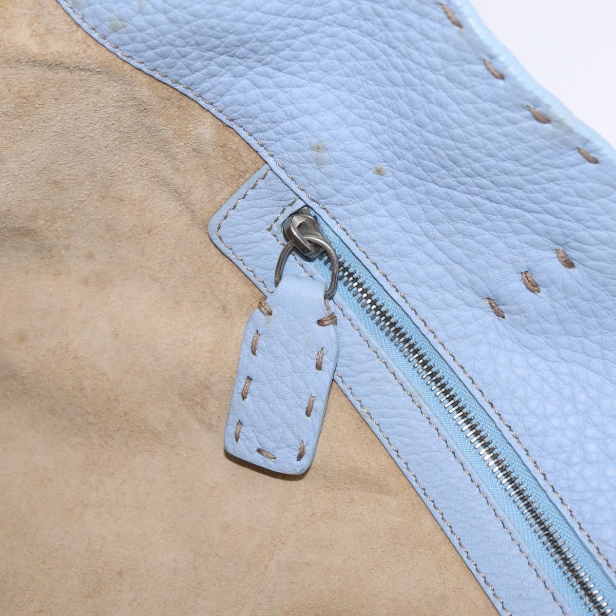 FENDI Celeria Tote Bag Leather Light Blue Silver 8BH088 Auth BA16789