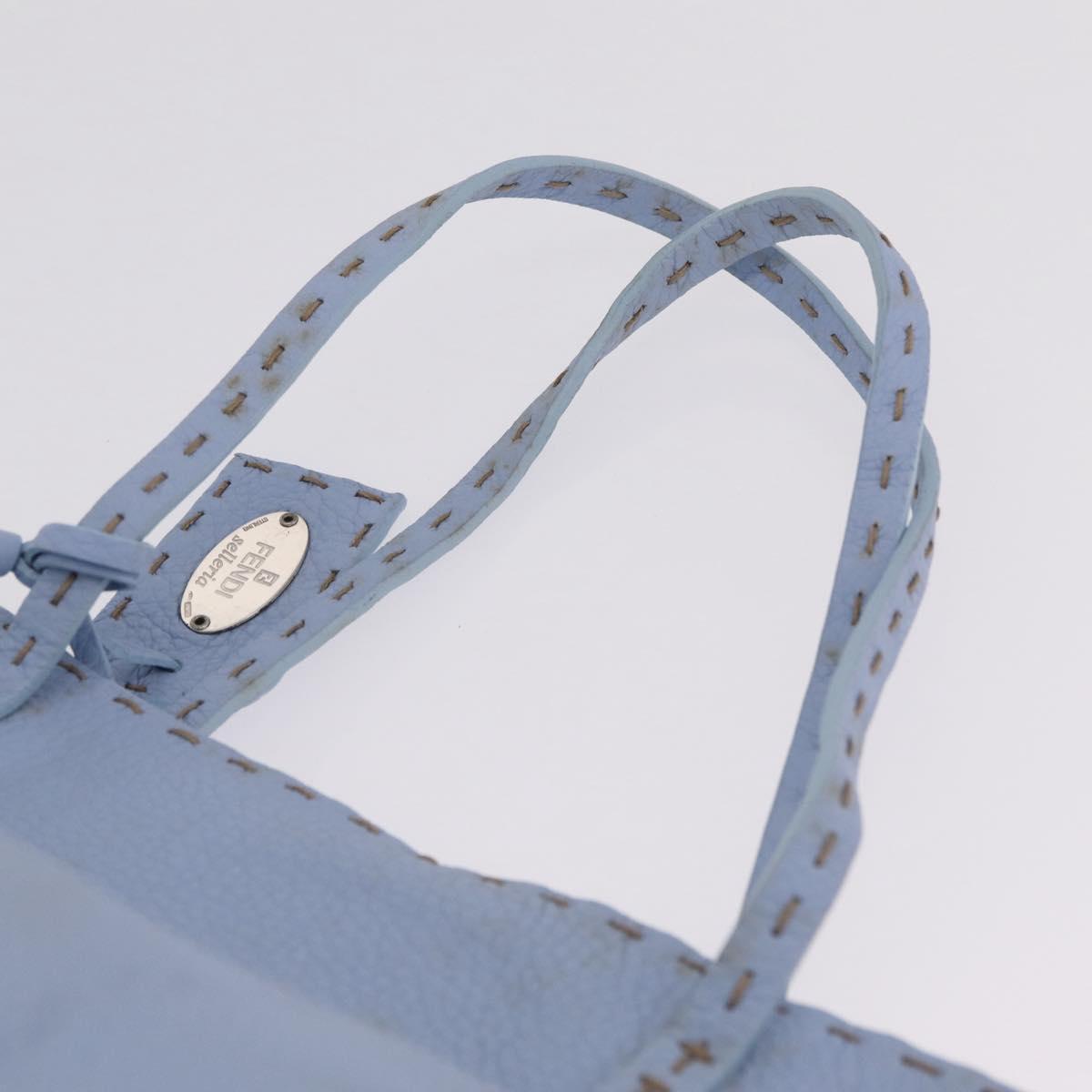 FENDI Celeria Tote Bag Leather Light Blue Silver 8BH088 Auth BA16789