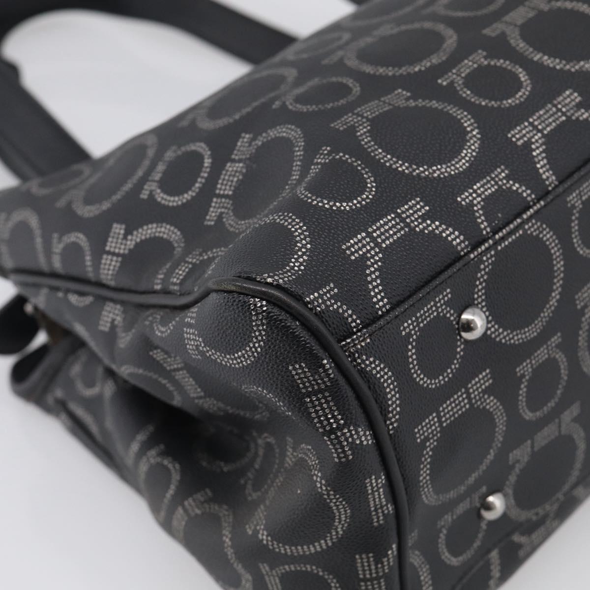 Salvatore Ferragamo Gancini Tote Bag PVC Leather Black Silver Auth BA16796V