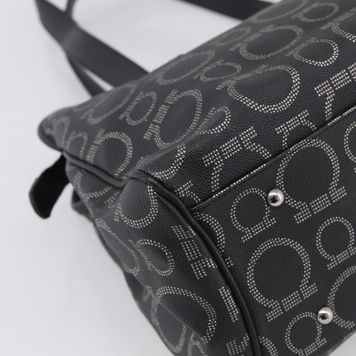 Salvatore Ferragamo Gancini Tote Bag PVC Leather Black Silver Auth BA16796V
