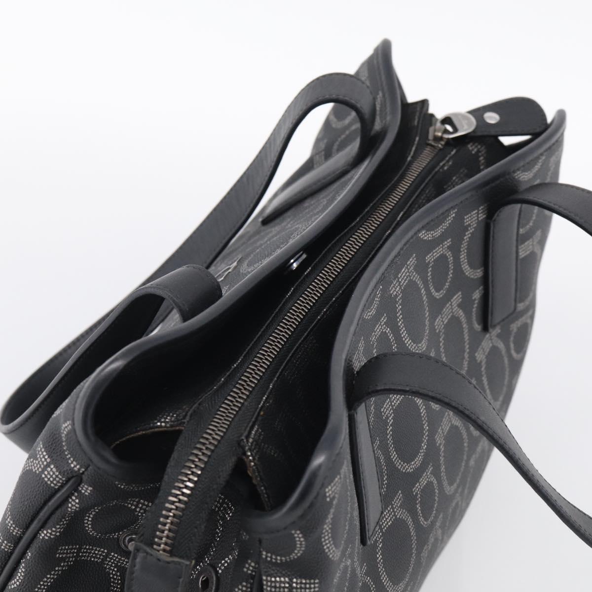 Salvatore Ferragamo Gancini Tote Bag PVC Leather Black Silver Auth BA16796V