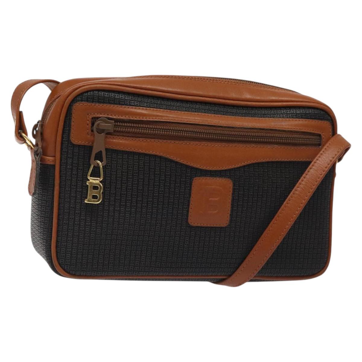 BALLY Shoulder Bag PVC Leather Brown Gold Auth BA1680