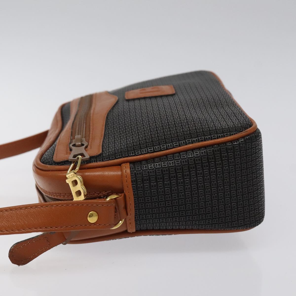 BALLY Shoulder Bag PVC Leather Brown Gold Auth BA1680