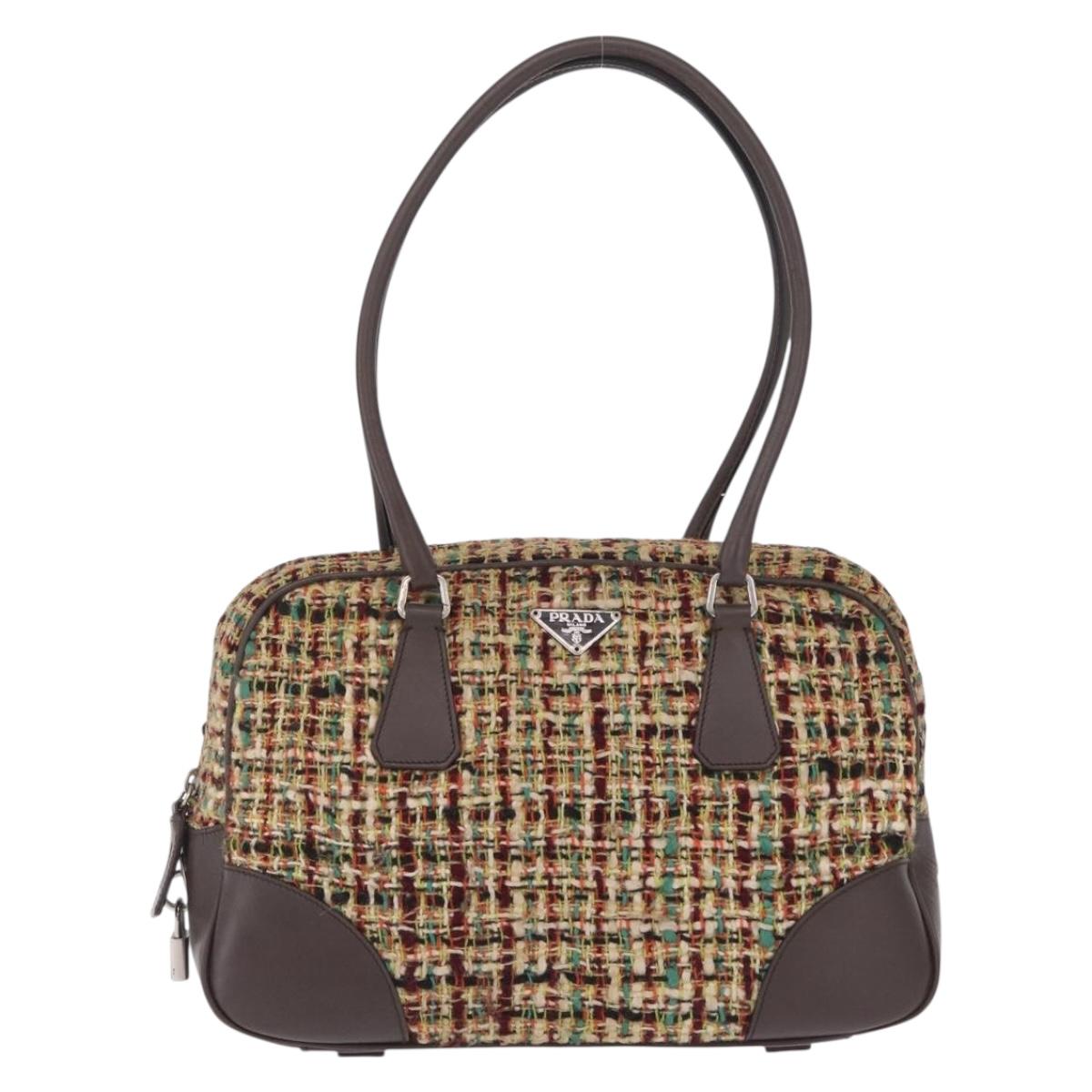 PRADA Tote Bag Tweed Multicolor Silver Auth BA16801