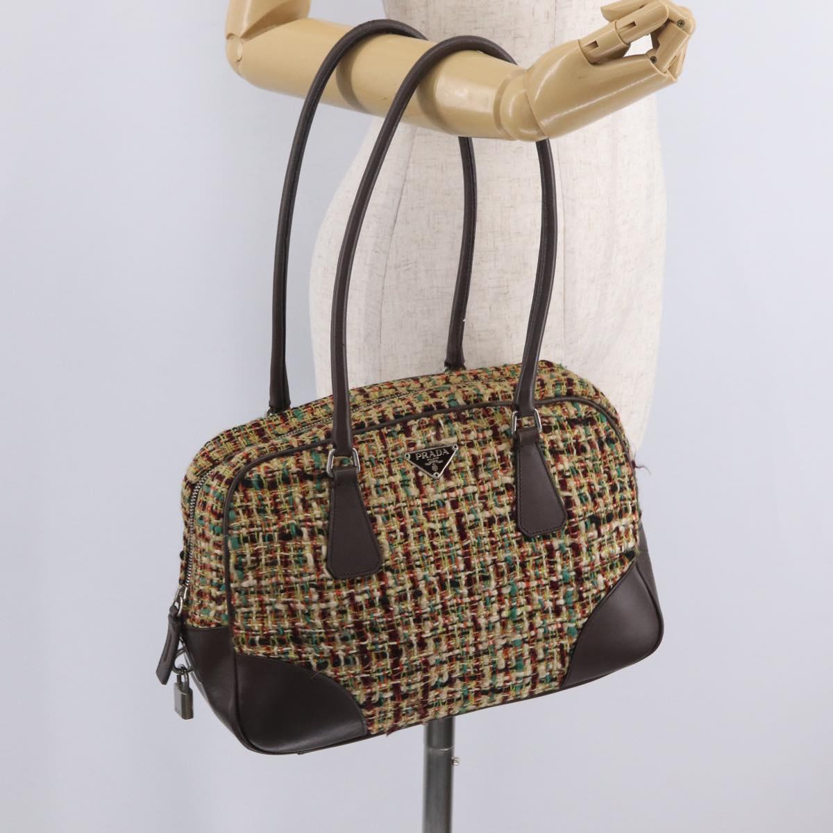 PRADA Tote Bag Tweed Multicolor Silver Auth BA16801