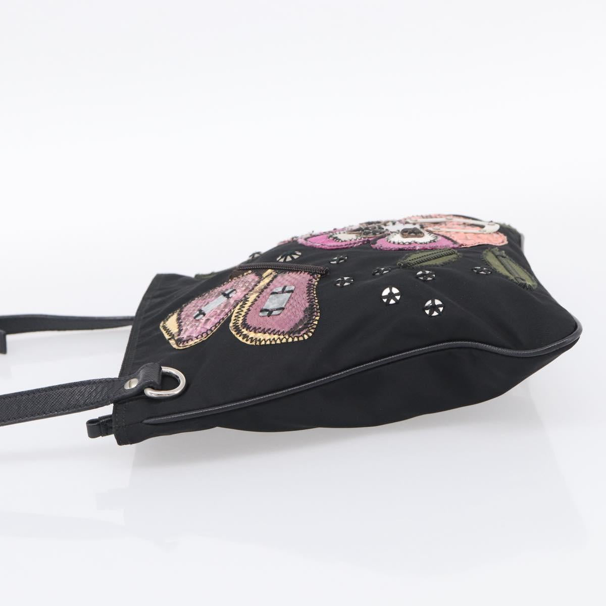 PRADA Shoulder Bag Nylon Black Silver Auth BA16806A