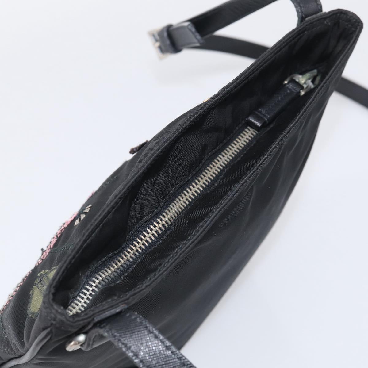 PRADA Shoulder Bag Nylon Black Silver Auth BA16806A