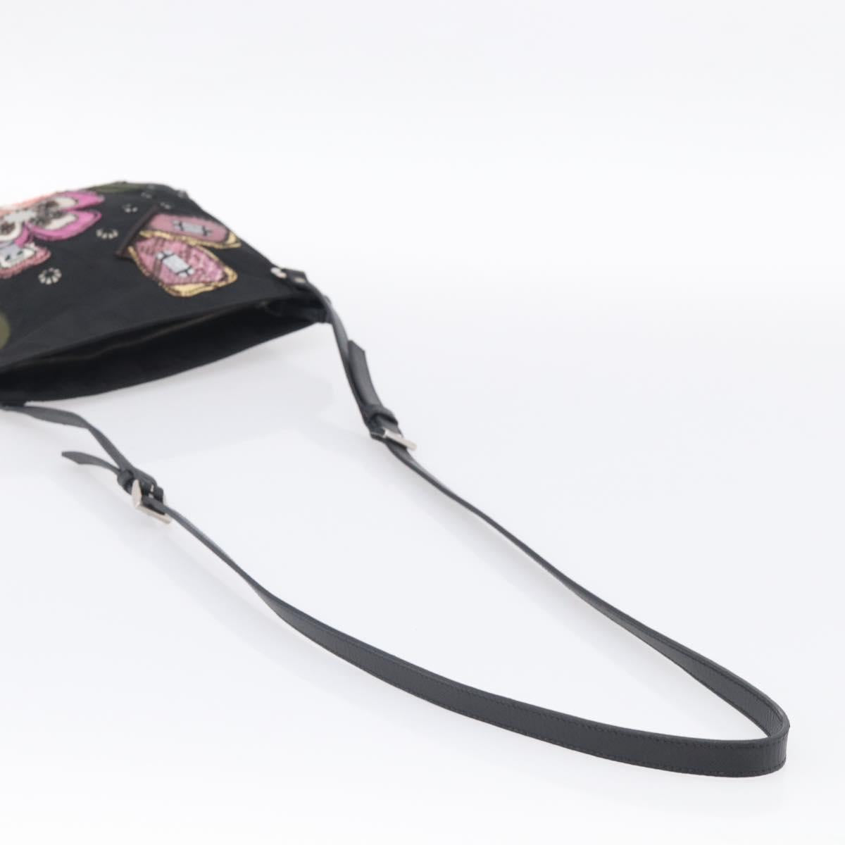 PRADA Shoulder Bag Nylon Black Silver Auth BA16806A