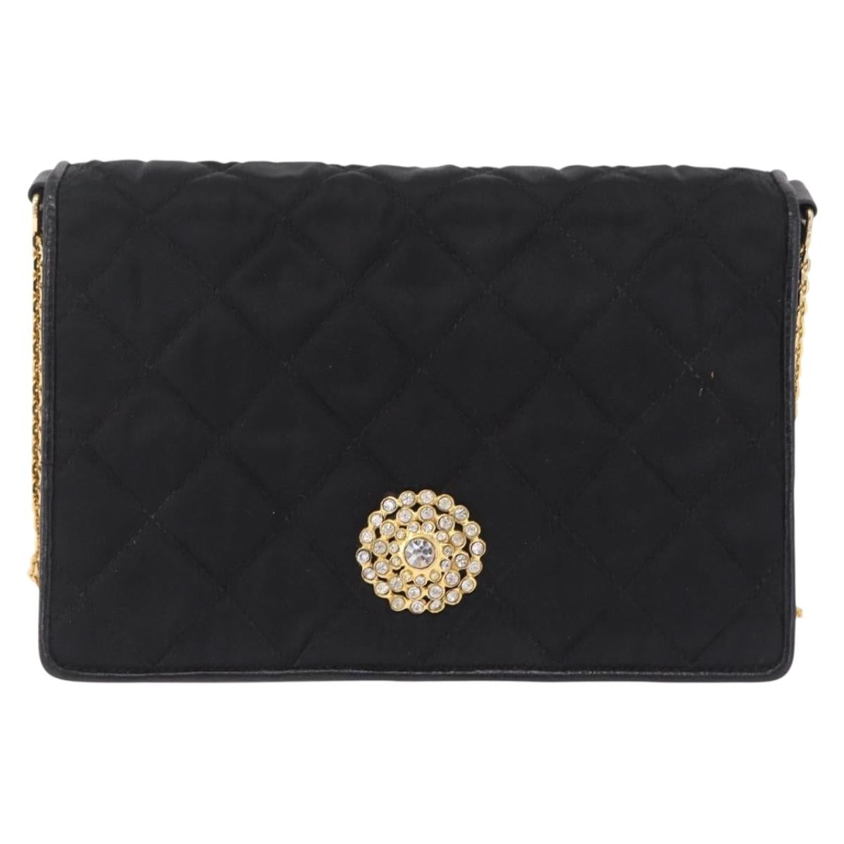 CHANEL Matelasse Chain Shoulder Bag Nylon Black Gold Tone CC Auth BA16807A
