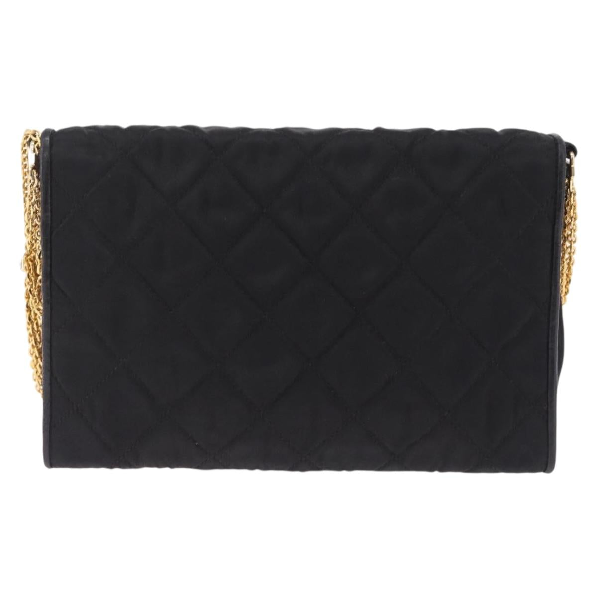 CHANEL Matelasse Chain Shoulder Bag Nylon Black Gold Tone CC Auth BA16807A