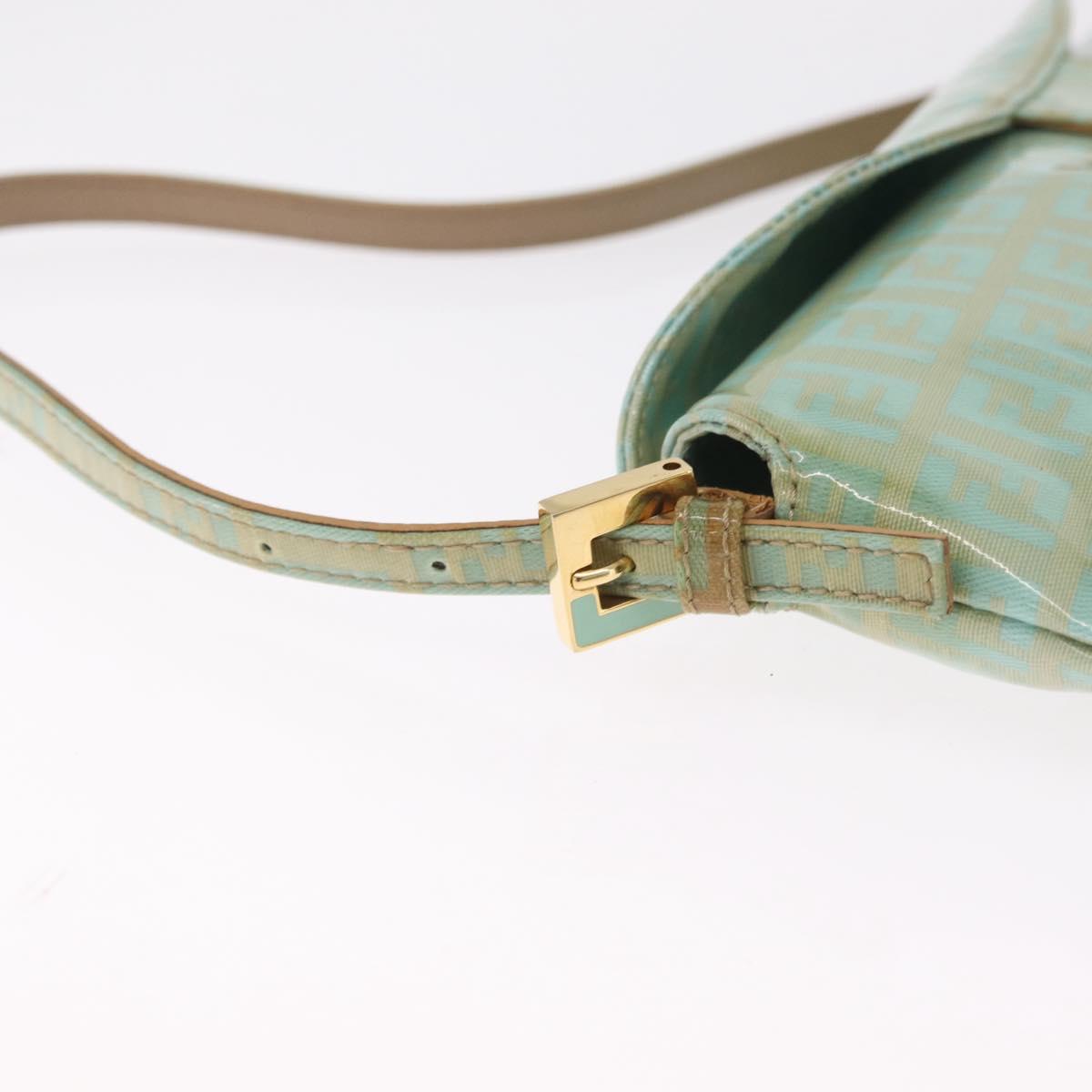 FENDI Zucchino Mamma Baguette Shoulder Bag PVC Mint Green Gold Tone Auth BA16812