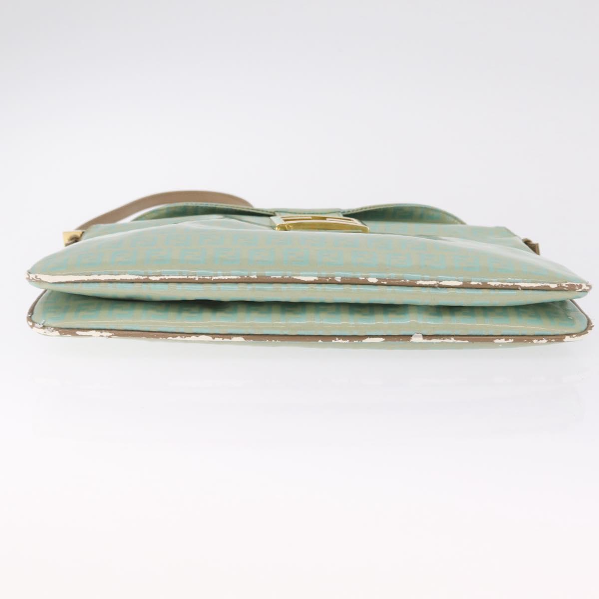 FENDI Zucchino Mamma Baguette Shoulder Bag PVC Mint Green Gold Tone Auth BA16812
