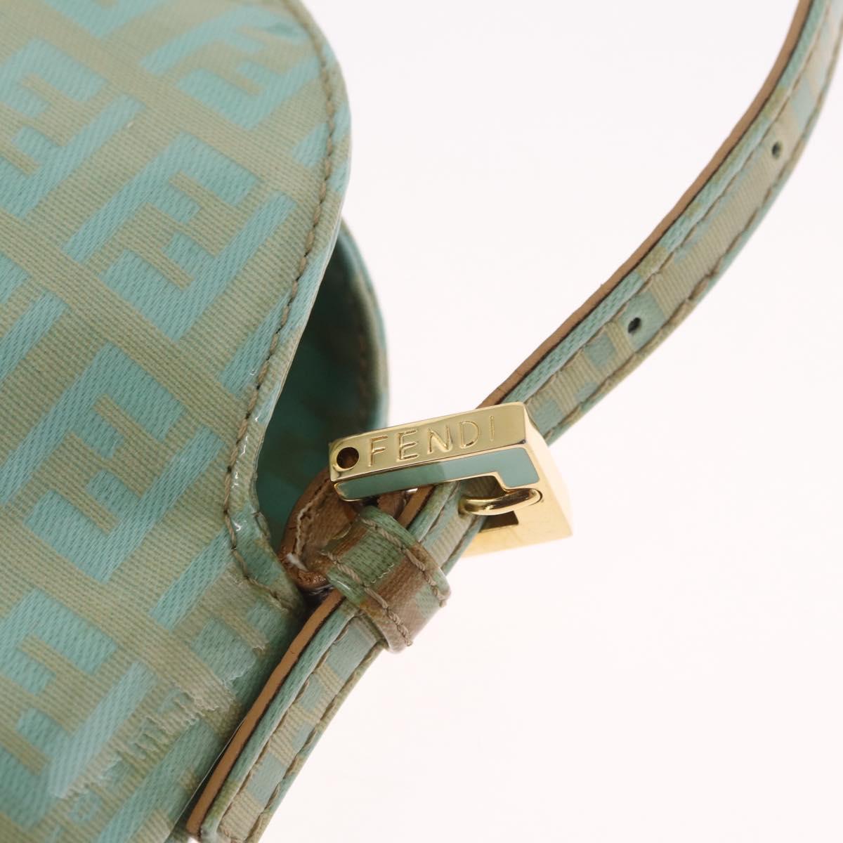 FENDI Zucchino Mamma Baguette Shoulder Bag PVC Mint Green Gold Tone Auth BA16812