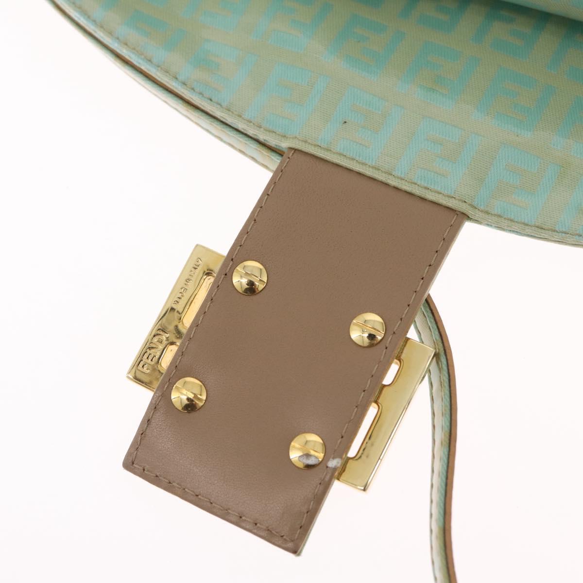 FENDI Zucchino Mamma Baguette Shoulder Bag PVC Mint Green Gold Tone Auth BA16812