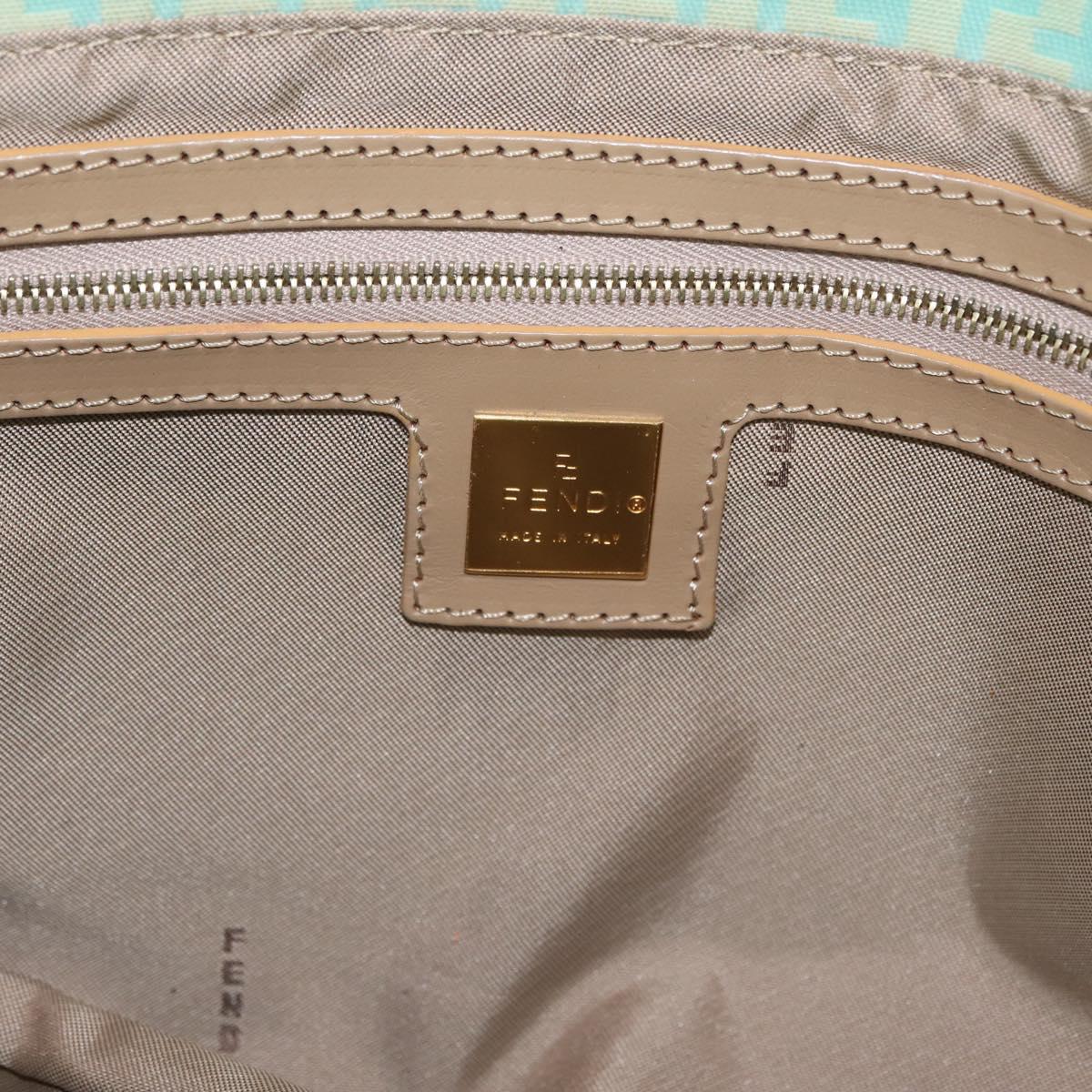 FENDI Zucchino Mamma Baguette Shoulder Bag PVC Mint Green Gold Tone Auth BA16812