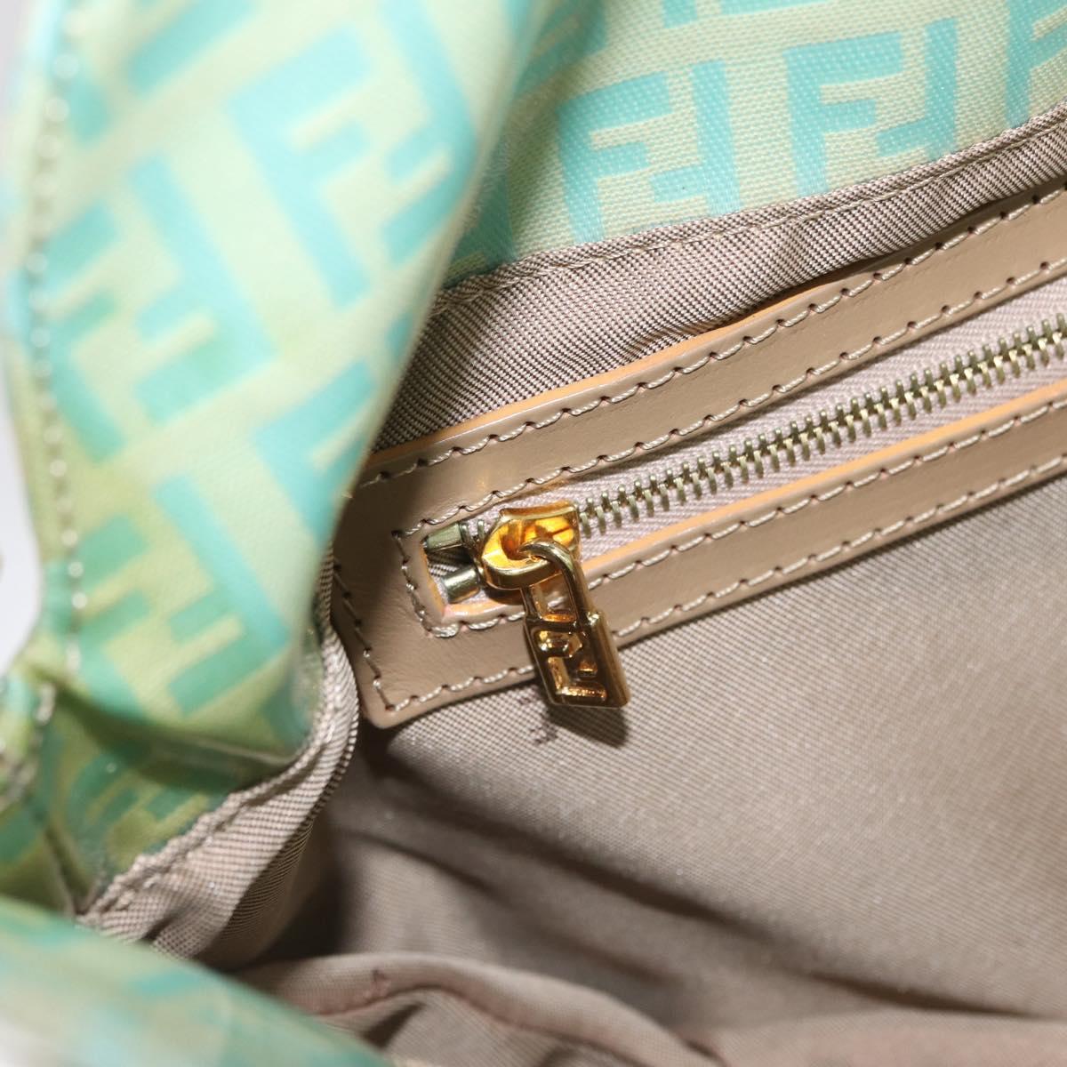 FENDI Zucchino Mamma Baguette Shoulder Bag PVC Mint Green Gold Tone Auth BA16812