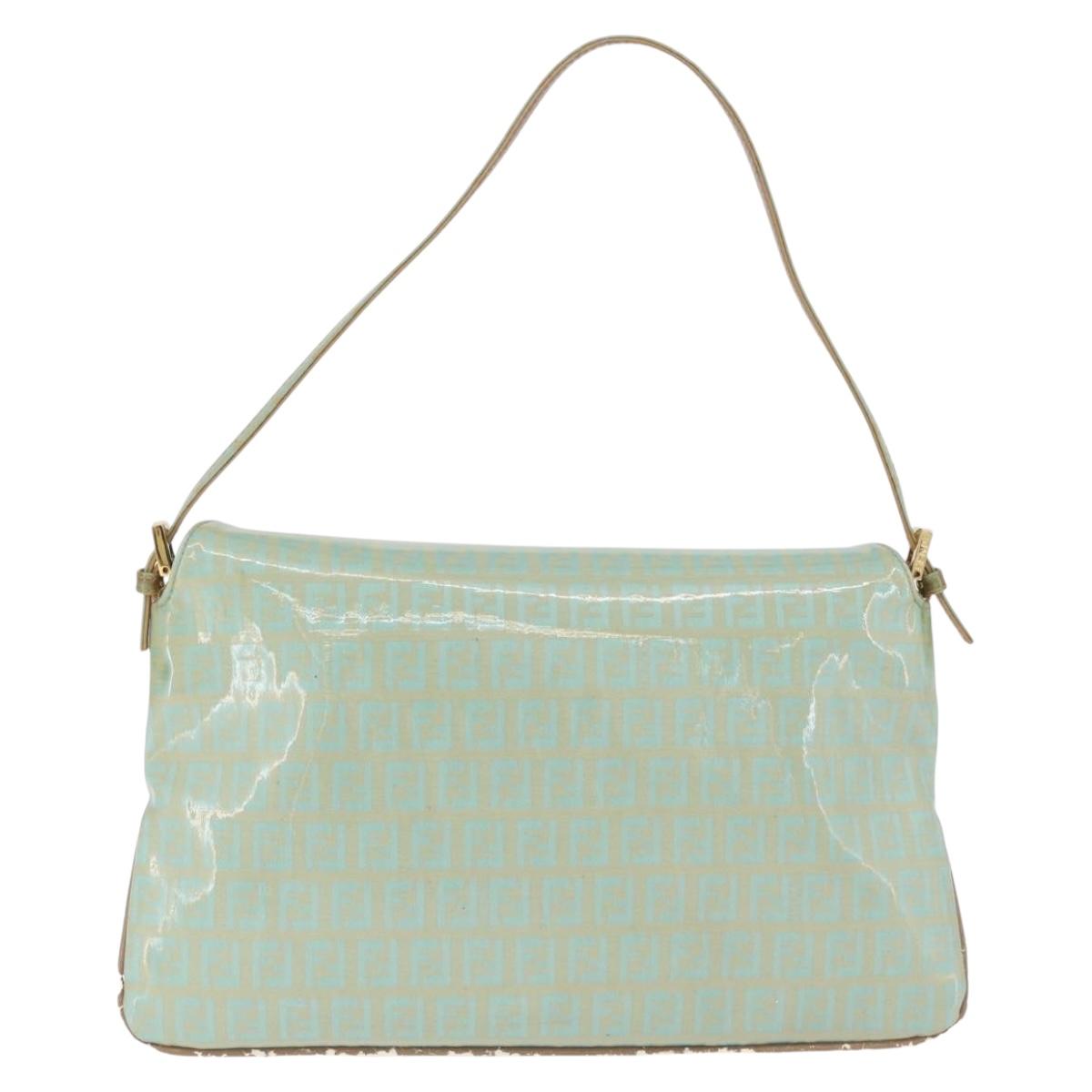 FENDI Zucchino Mamma Baguette Shoulder Bag PVC Mint Green Gold Tone Auth BA16812