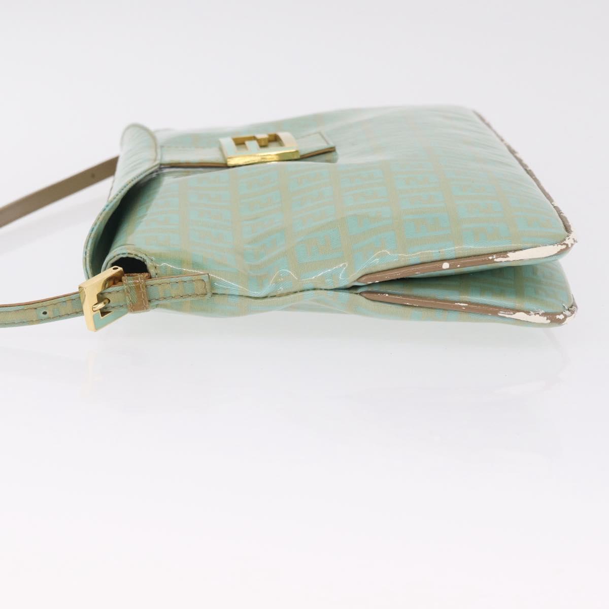 FENDI Zucchino Mamma Baguette Shoulder Bag PVC Mint Green Gold Tone Auth BA16812